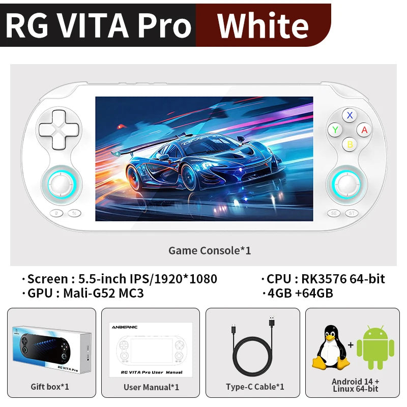 PANDORA RG VITA / RG VITA Pro Handheld Game Console IPS Touchscreen 5000mAh Video Gaming Player Supports AI Streaming RixelHK