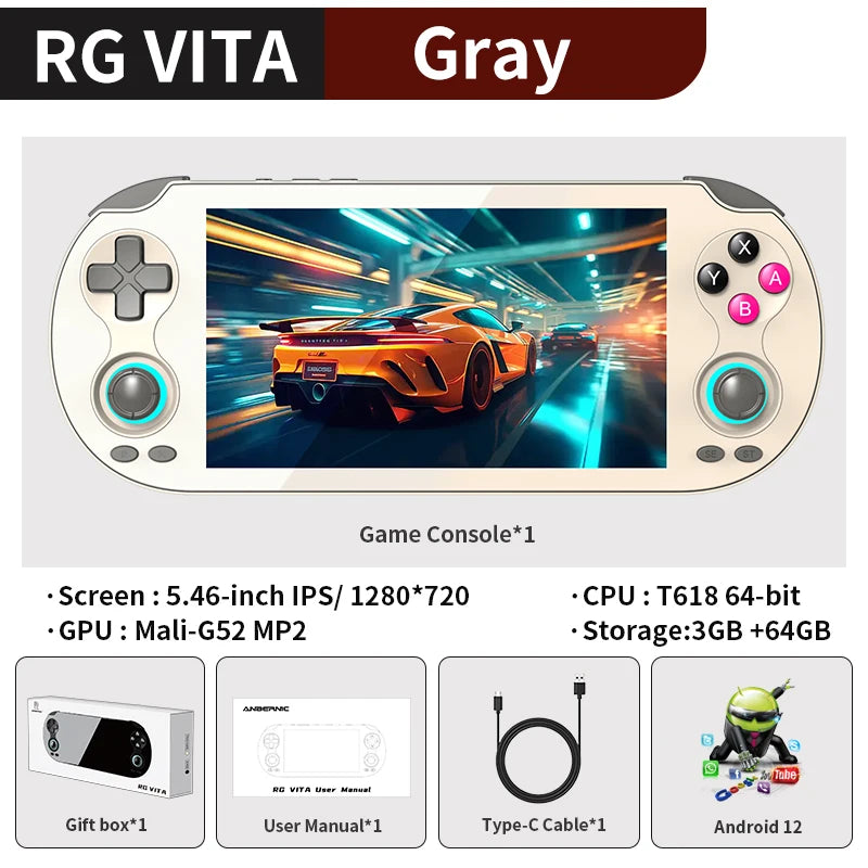 PANDORA RG VITA / RG VITA Pro Handheld Game Console IPS Touchscreen 5000mAh Video Gaming Player Supports AI Streaming RixelHK