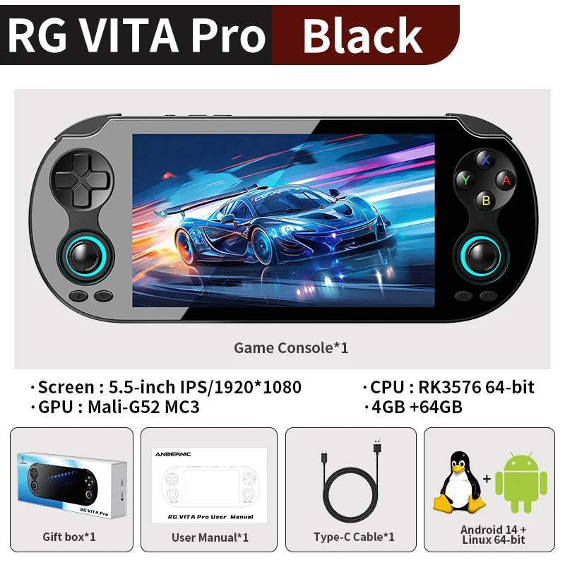PANDORA RG VITA / RG VITA Pro Handheld Game Console IPS Touchscreen 5000mAh Video Gaming Player Supports AI Streaming RixelHK