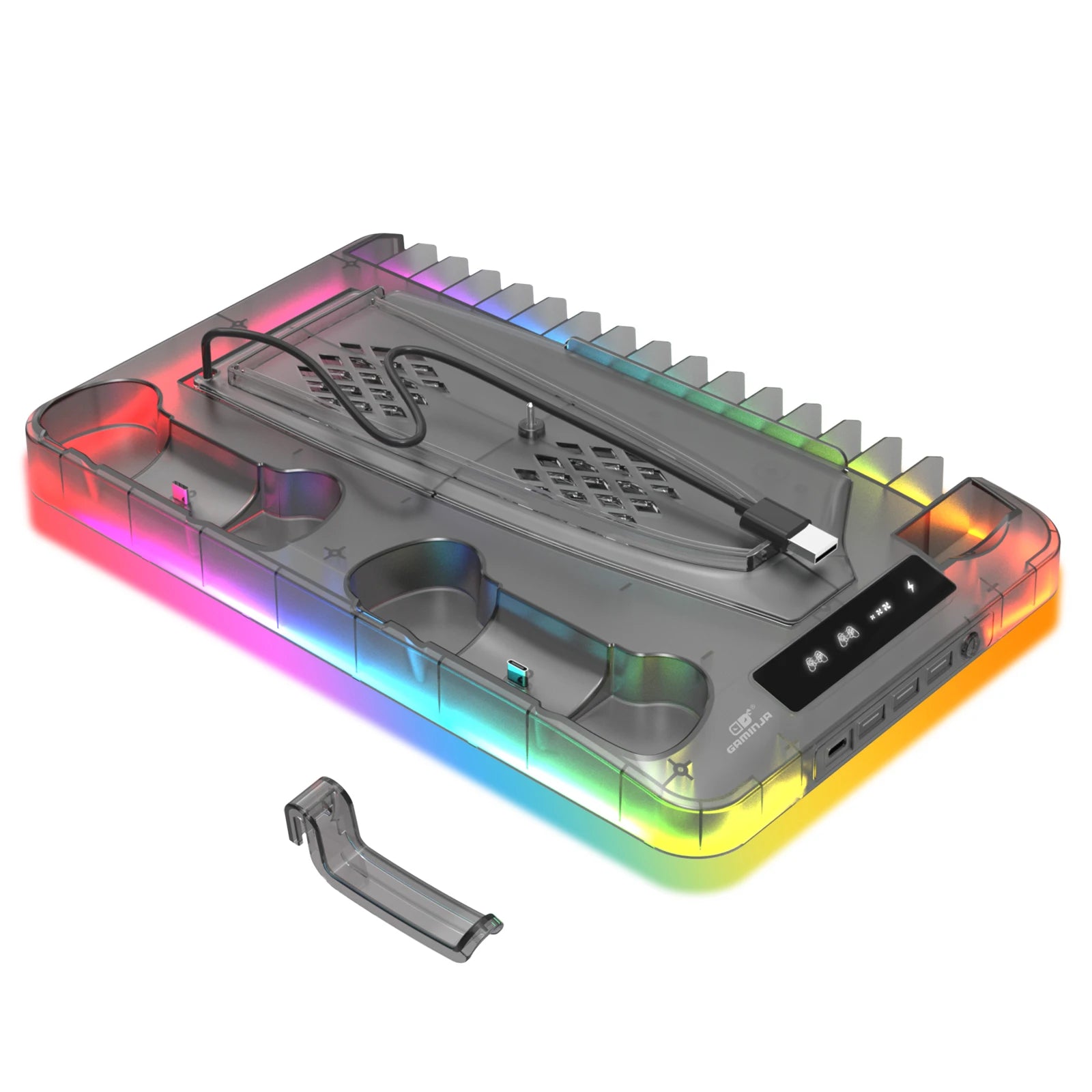 PS5 Slim RGB Cooling Stand with Controller Charging Dock & Storage Rack