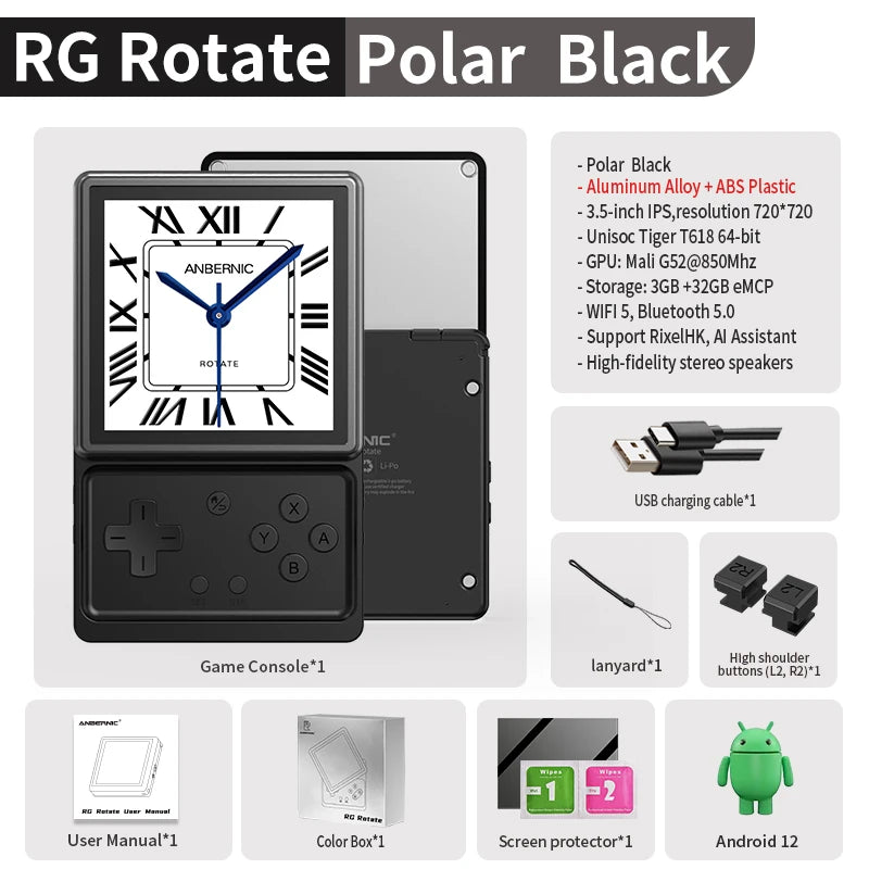 PANDORA RG Rotate Handheld Game Console – 3.5" Swivel Screen, Android, WiFi