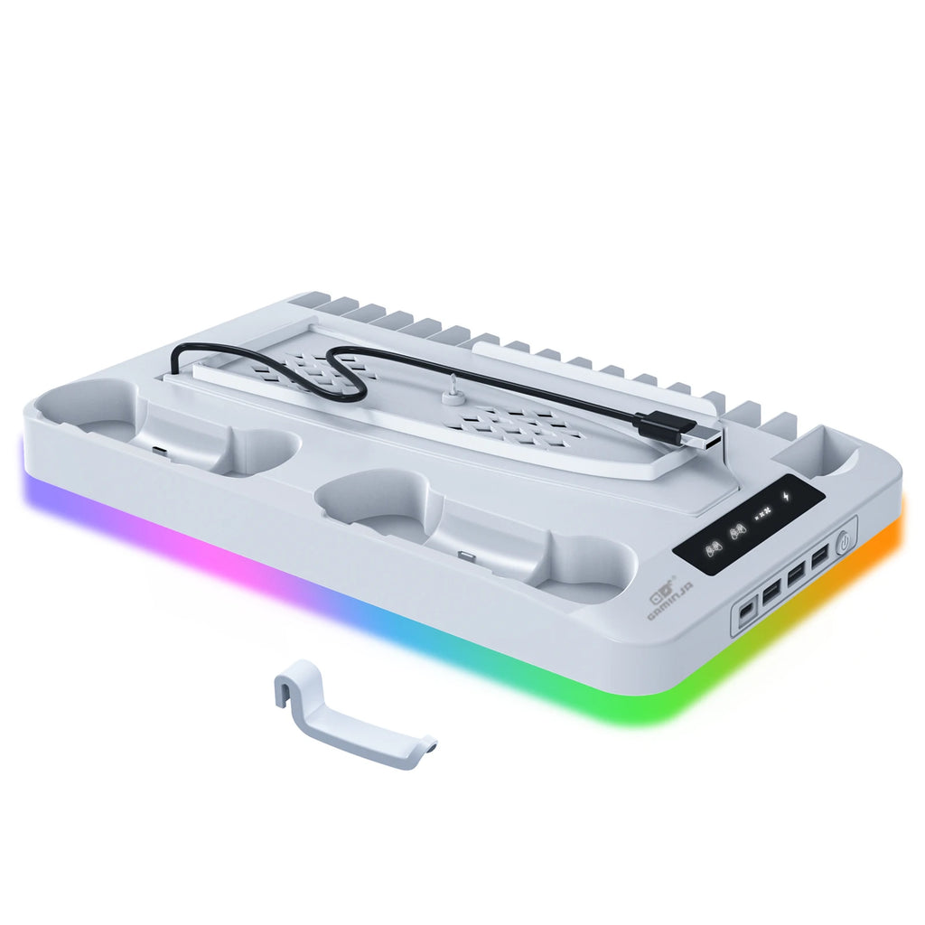 PS5 Slim RGB Cooling Stand with Controller Charging Dock & Storage Rack