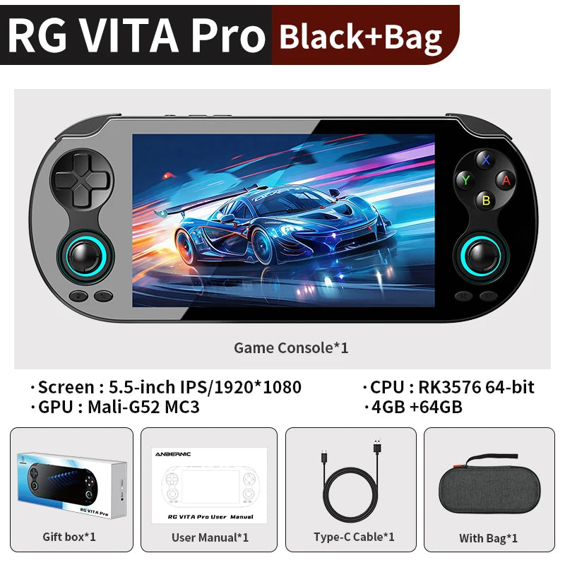 PANDORA RG VITA / RG VITA Pro Handheld Game Console IPS Touchscreen 5000mAh Video Gaming Player Supports AI Streaming RixelHK