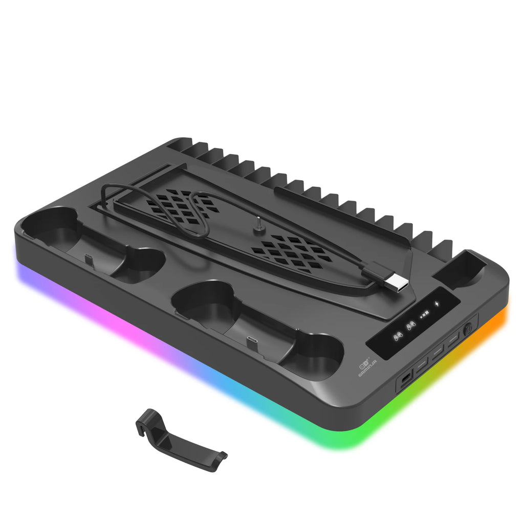 PS5 Slim RGB Cooling Stand with Controller Charging Dock & Storage Rack
