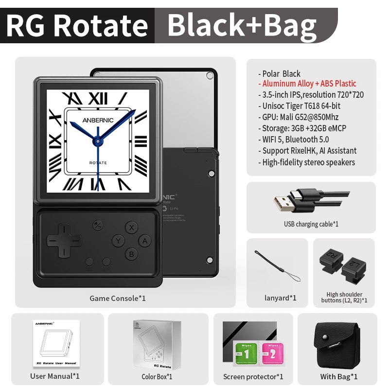 PANDORA RG Rotate Handheld Game Console – 3.5" Swivel Screen, Android, WiFi