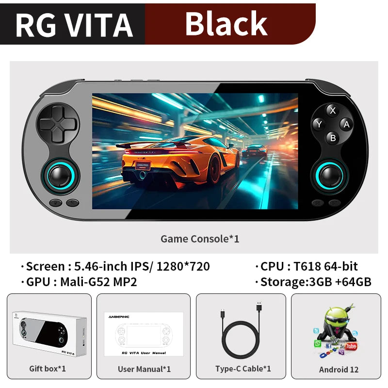 PANDORA RG VITA / RG VITA Pro Handheld Game Console IPS Touchscreen 5000mAh Video Gaming Player Supports AI Streaming RixelHK