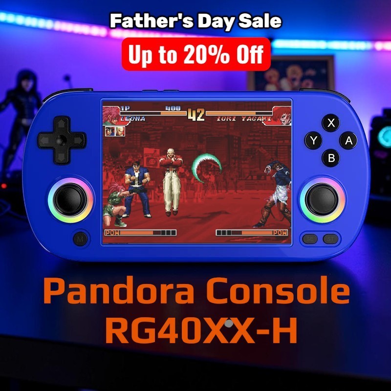 Pandora Console RG40XX H Blue Handheld Gaming Console with 4-Inch IPS Display and RGB LED Lighting